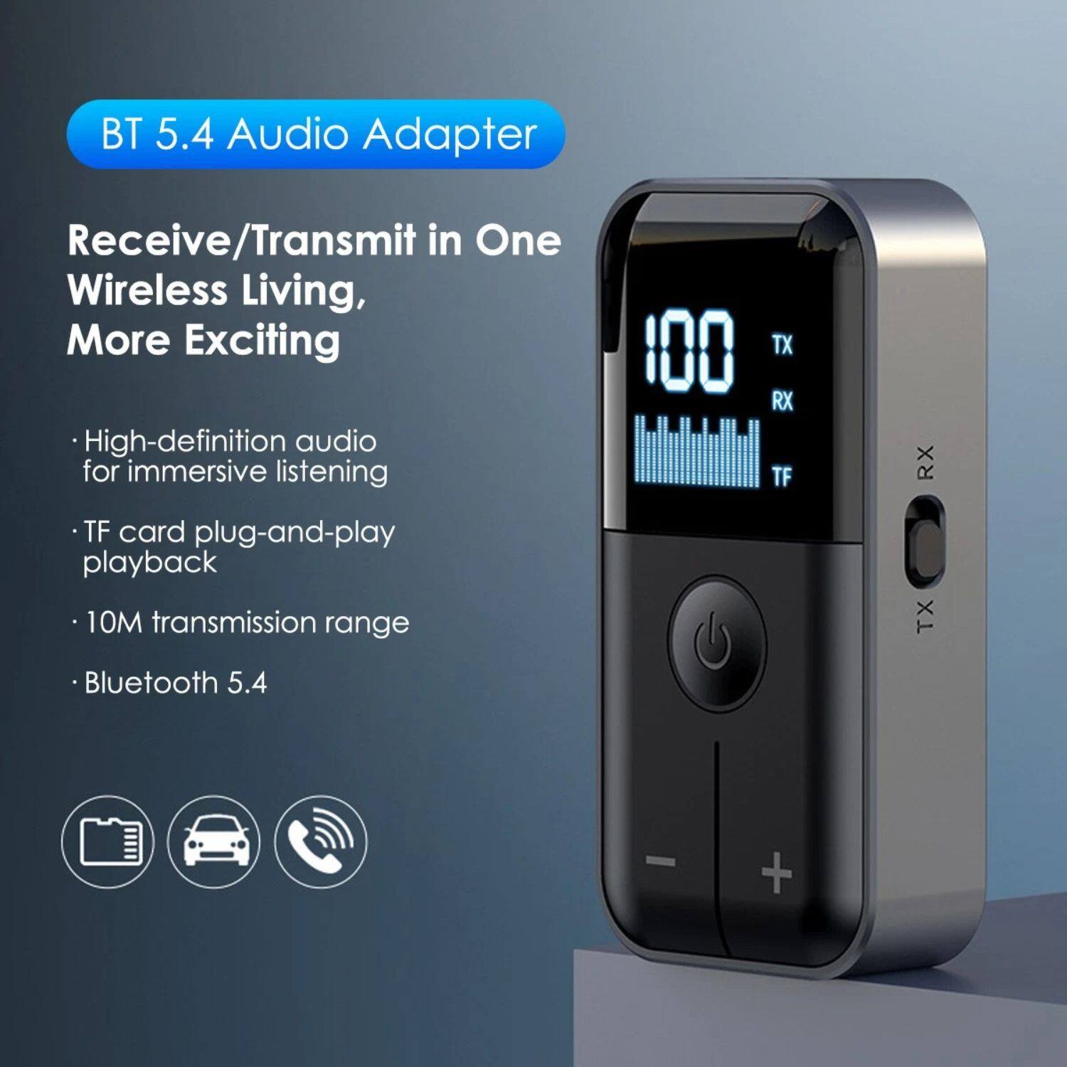 BT 5.4 Audio Adapter

Receive/Transmit in One Wireless Living, More Exciting

- High-definition audio for immersive listening
- TF card plug-and-play playback
- 10M transmission range
- Bluetooth 5.4