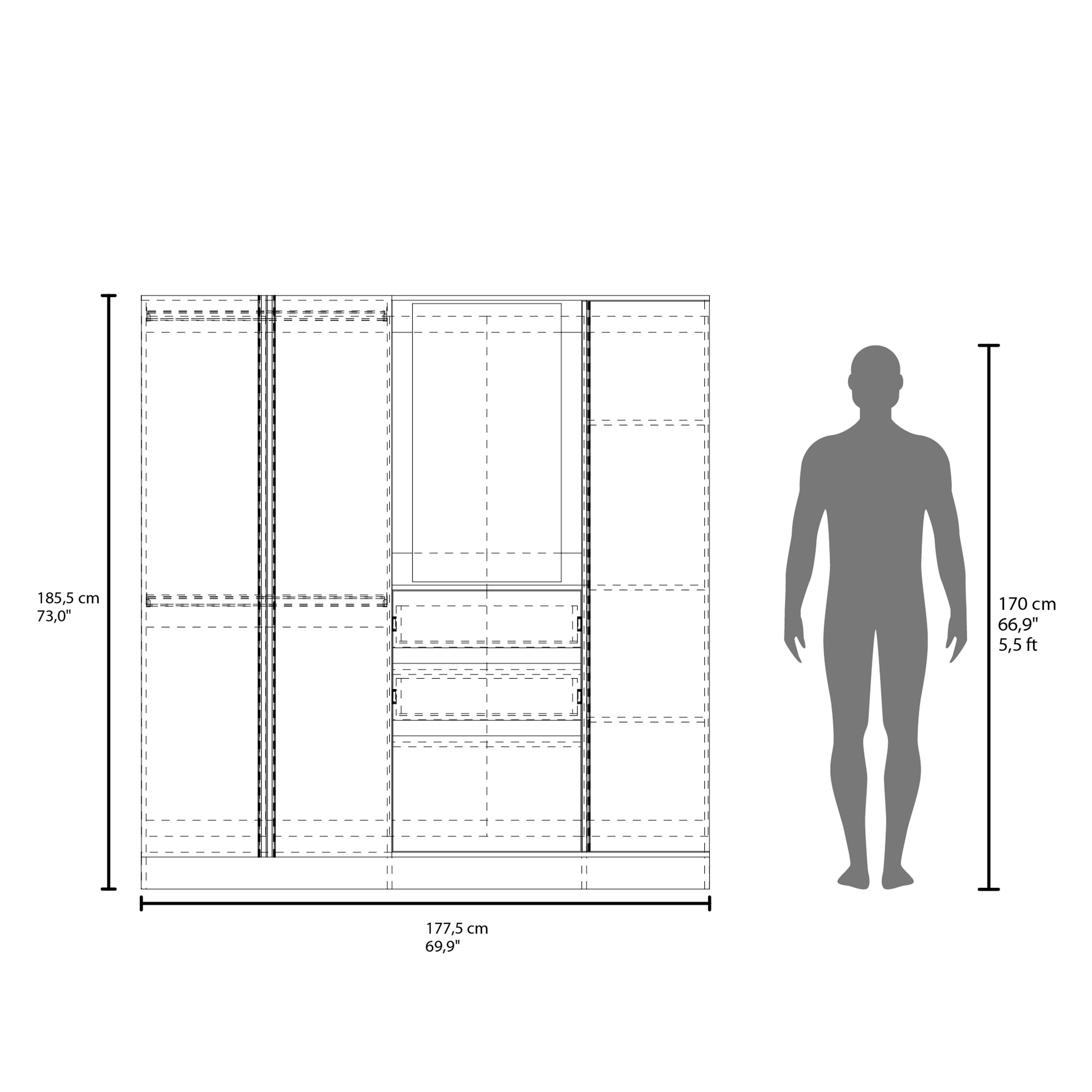 185,5 cm 73,0" 170 cm 66,9" 5,5ft 177,5 cm 69,9"