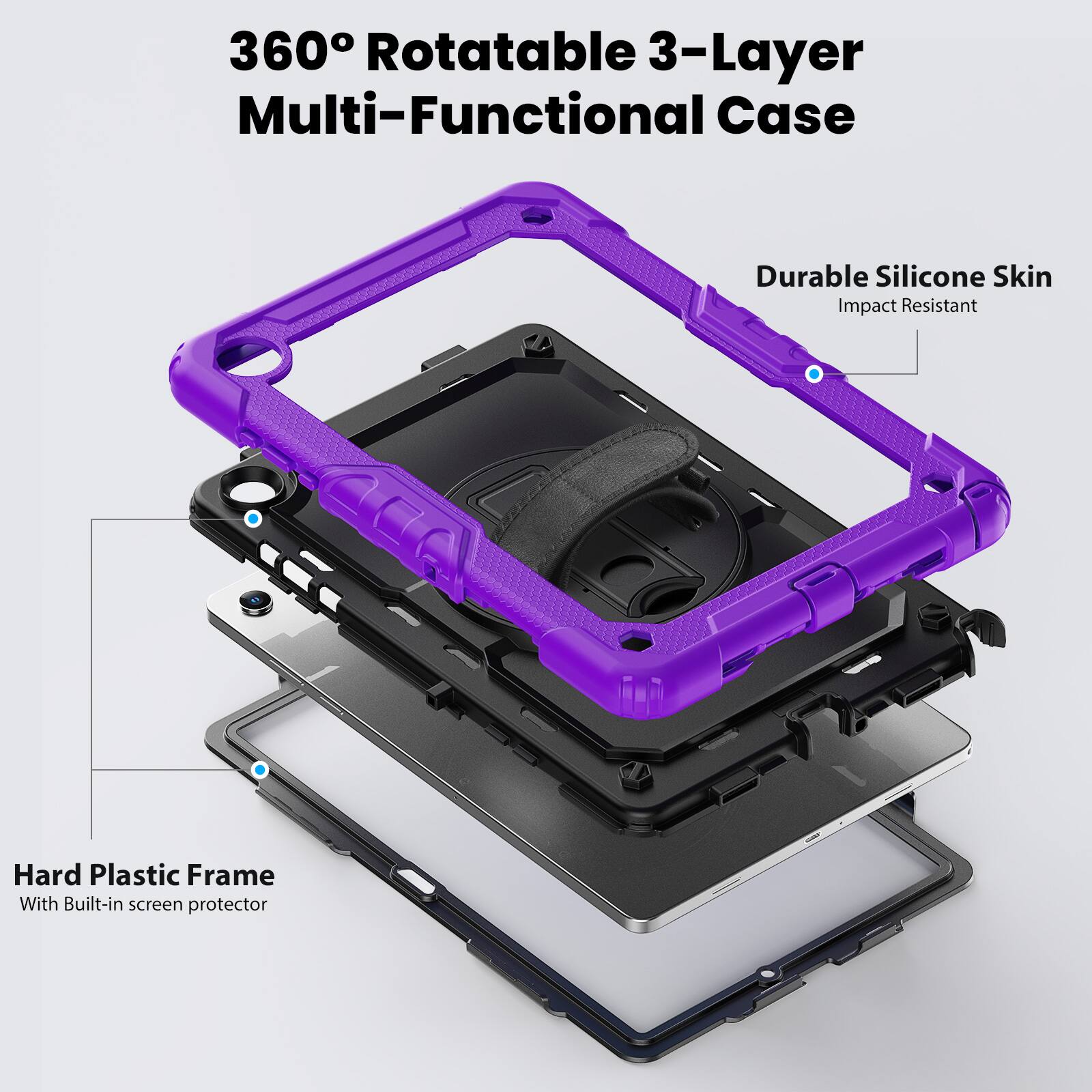 360° Rotatable 3-Layer Multi-Functional Case

Durable Silicone Skin
Impact Resistant

Hard Plastic Frame
With Built-in screen protector