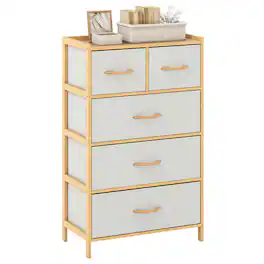 Gymax - 5-Drawer Bamboo Chest of Drawers Storage Organizer Unit for Entryway Living Room - Yellow