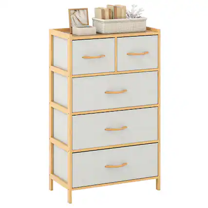 Front. Gymax - Gymax 5-Drawer Bamboo Chest of Drawers Storage Organizer Unit for Entryway Living Room - Yellow.