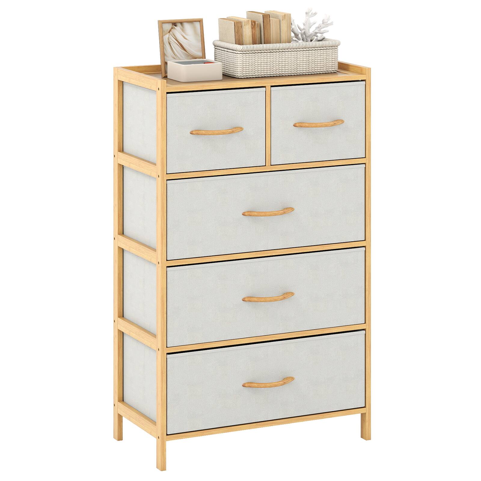 Front. Gymax - Gymax 5-Drawer Bamboo Chest of Drawers Storage Organizer Unit for Entryway Living Room - Yellow.