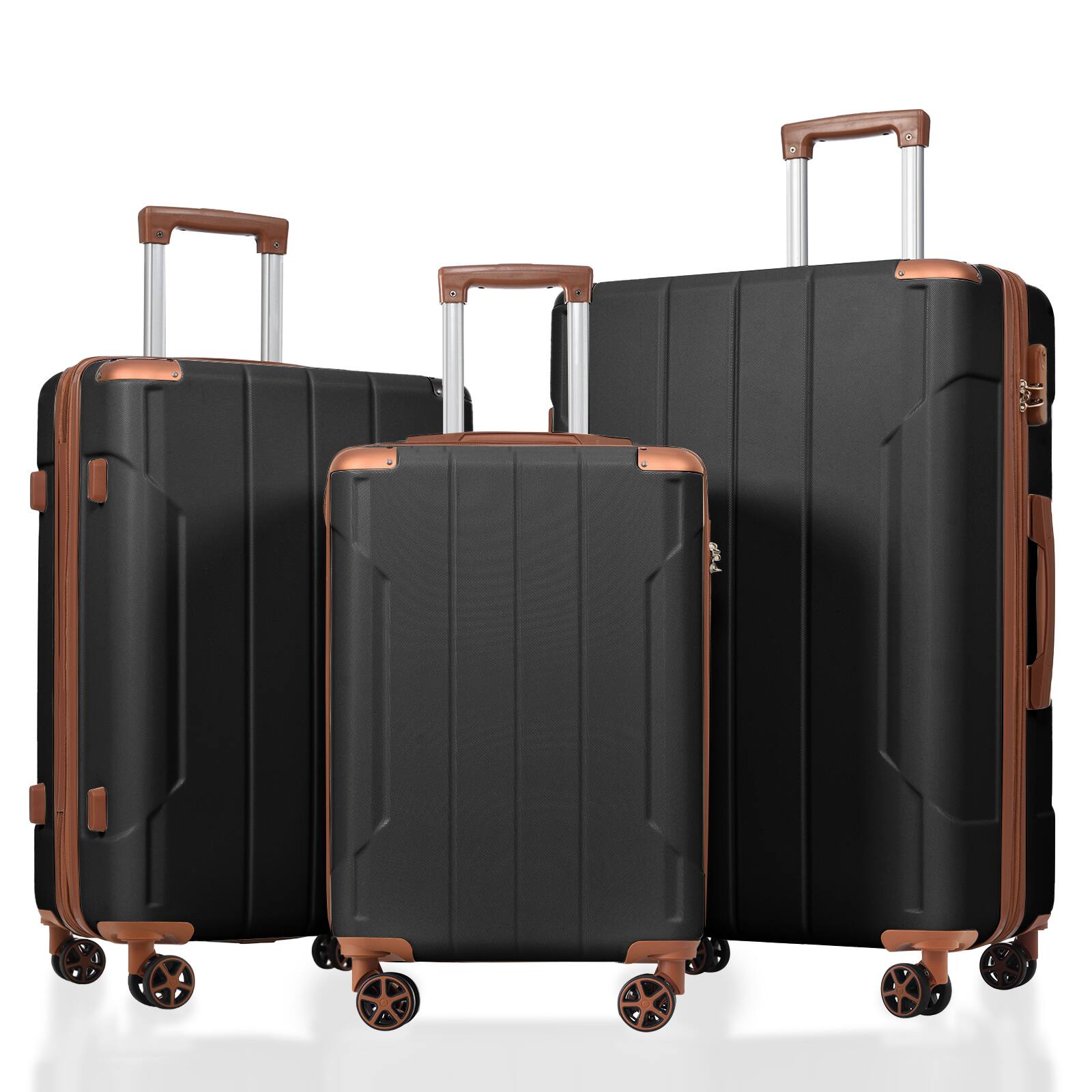 Front. Dexmalle - Dexmalle-3 Piece 20/24/28 Inch Hardside ABS Lightweight Suitcases with Double Spinner Wheels-Black Brown - Black Brown.
