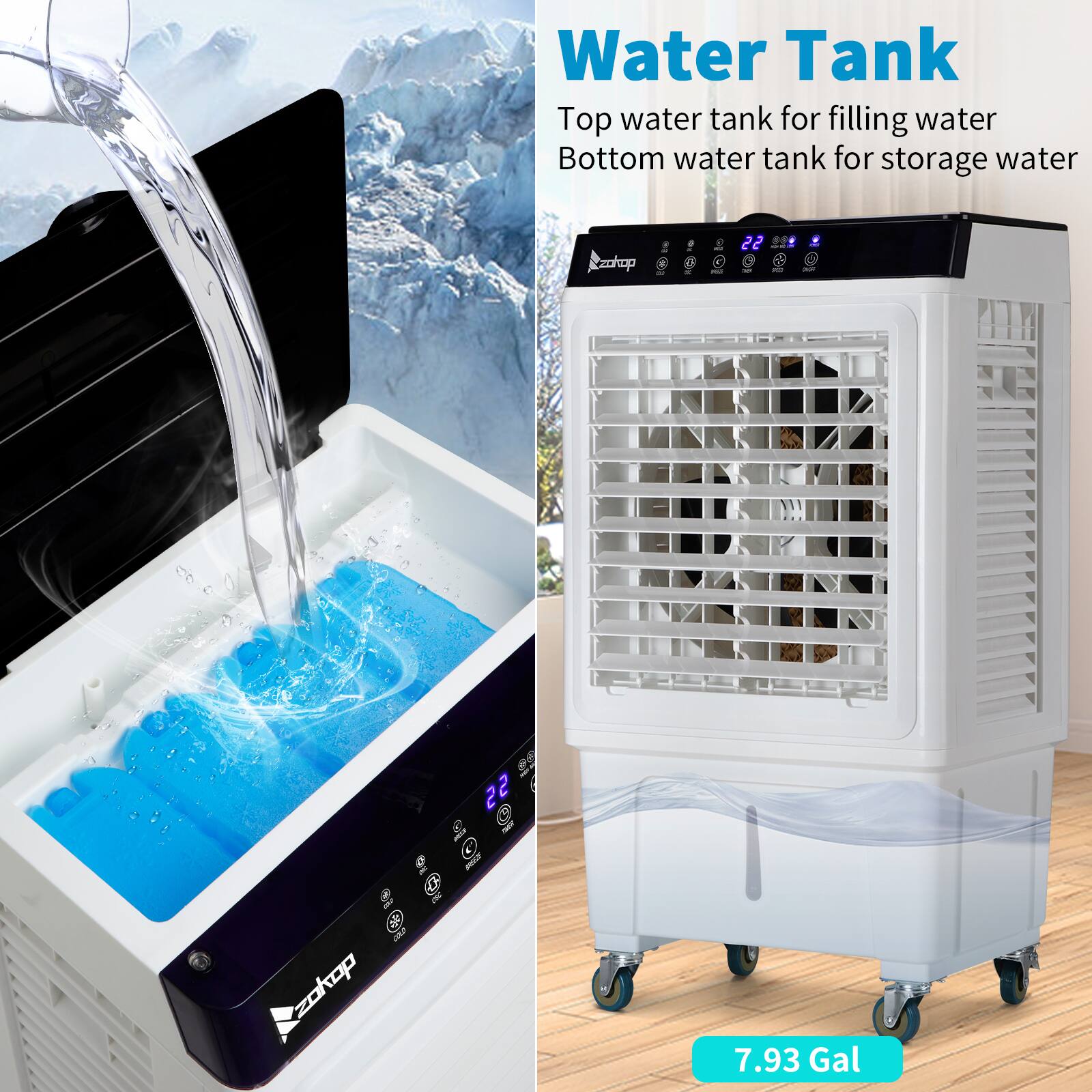Water Tank  
Top water tank for filling water  
Bottom water tank for storage water  

Rzshop  
1. I. 22 - 225 - O zokop 4 - - 7.93 Gal