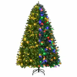 RYHNUYNE - 6FT Pre-Lit Artificial Christmas Tree With 340 Warm White and Multi-Color Chasing LED Lights, PE and PVC Tips - Green