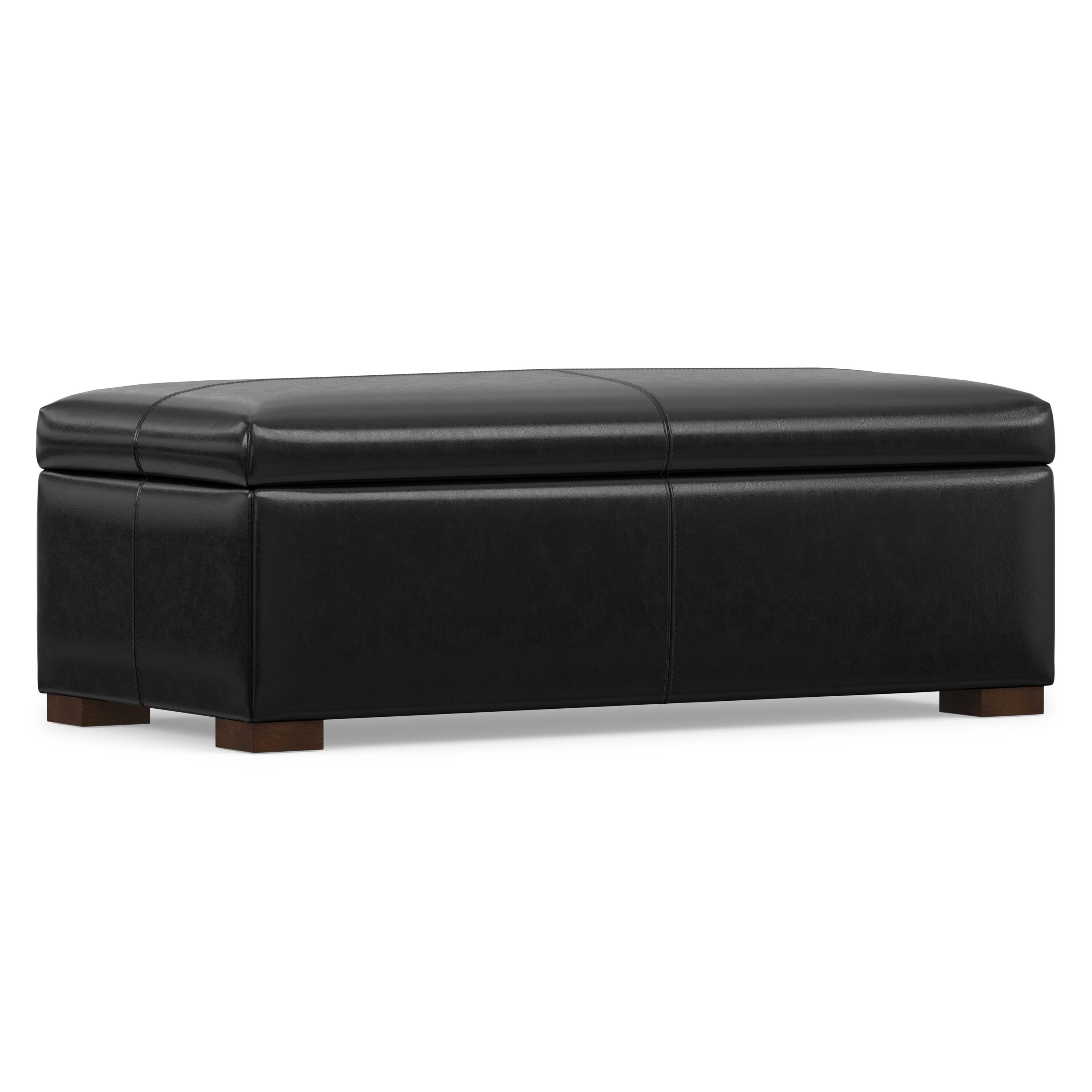 Alt View 4. Simpli Home - Gabbie 48 inch Wide Rectangular Storage Ottoman in Midnight Black PU Vegan Leather - Midnight Black.