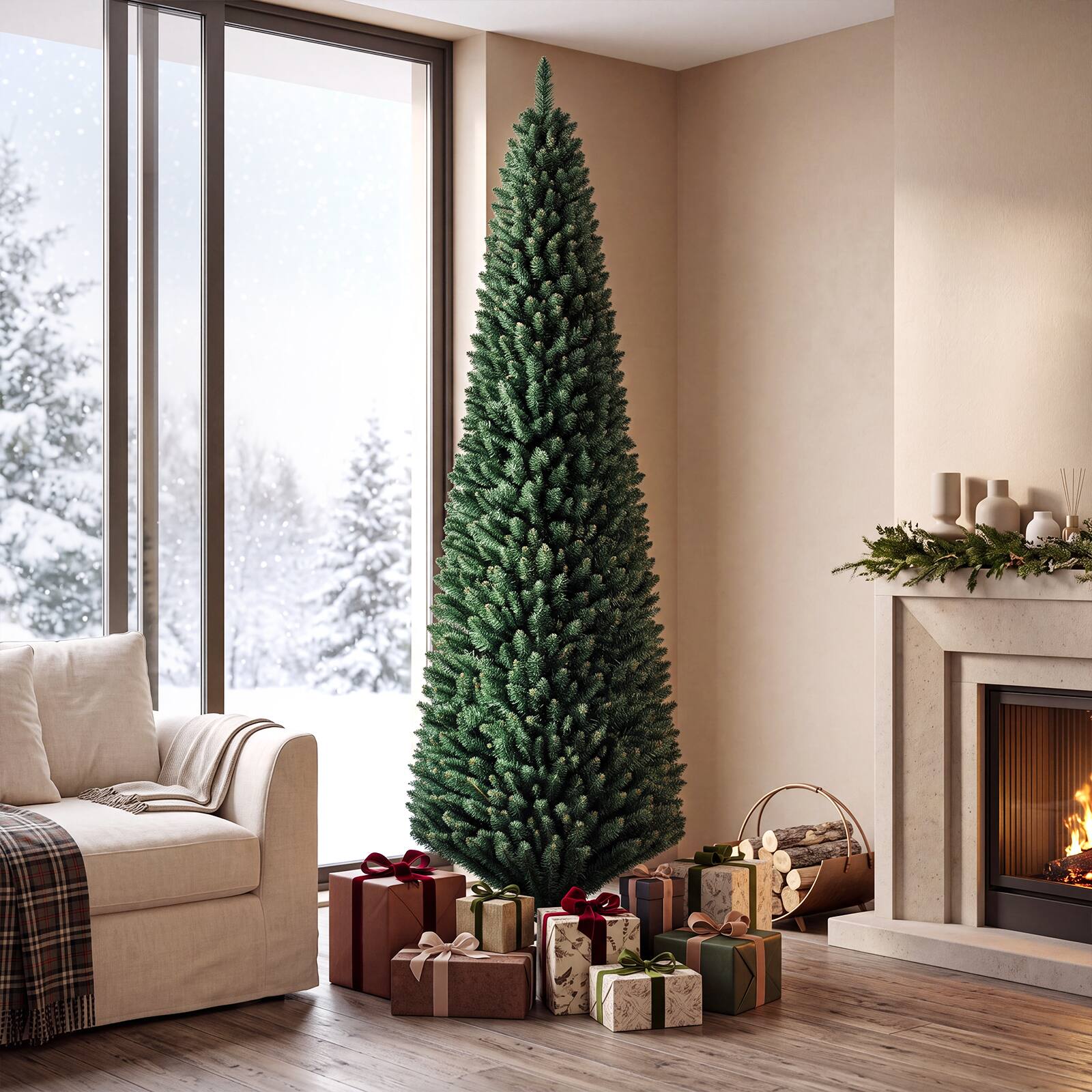 Costway 8 FT Artificial Slim Pencil Christmas Tree Balsam Fir Green ...