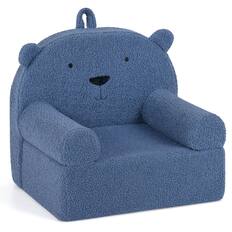 Front. Costway - Costway Kids Bear Sofa Toddler Foam Couch with Soft Fleece Fabric Cover - Navy.