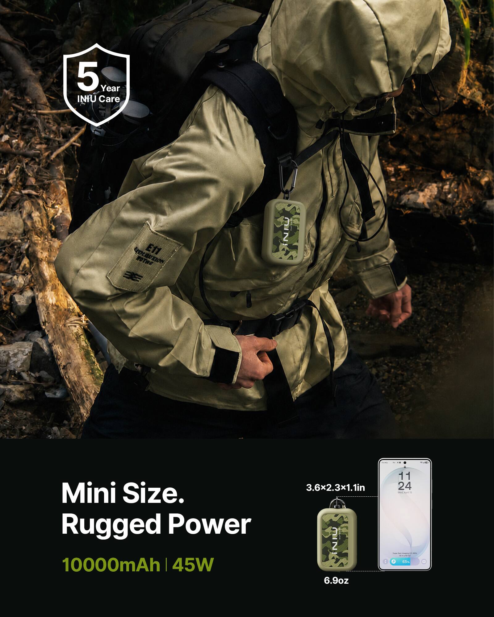 5 Year INIU Care

EVOLAXION E11 HOTAG

INIU

BUS

Mini Size. Rugged Power 10000mAh | 45W

3.6x2.3x1.1in

6.9oz

11 24 1 25%