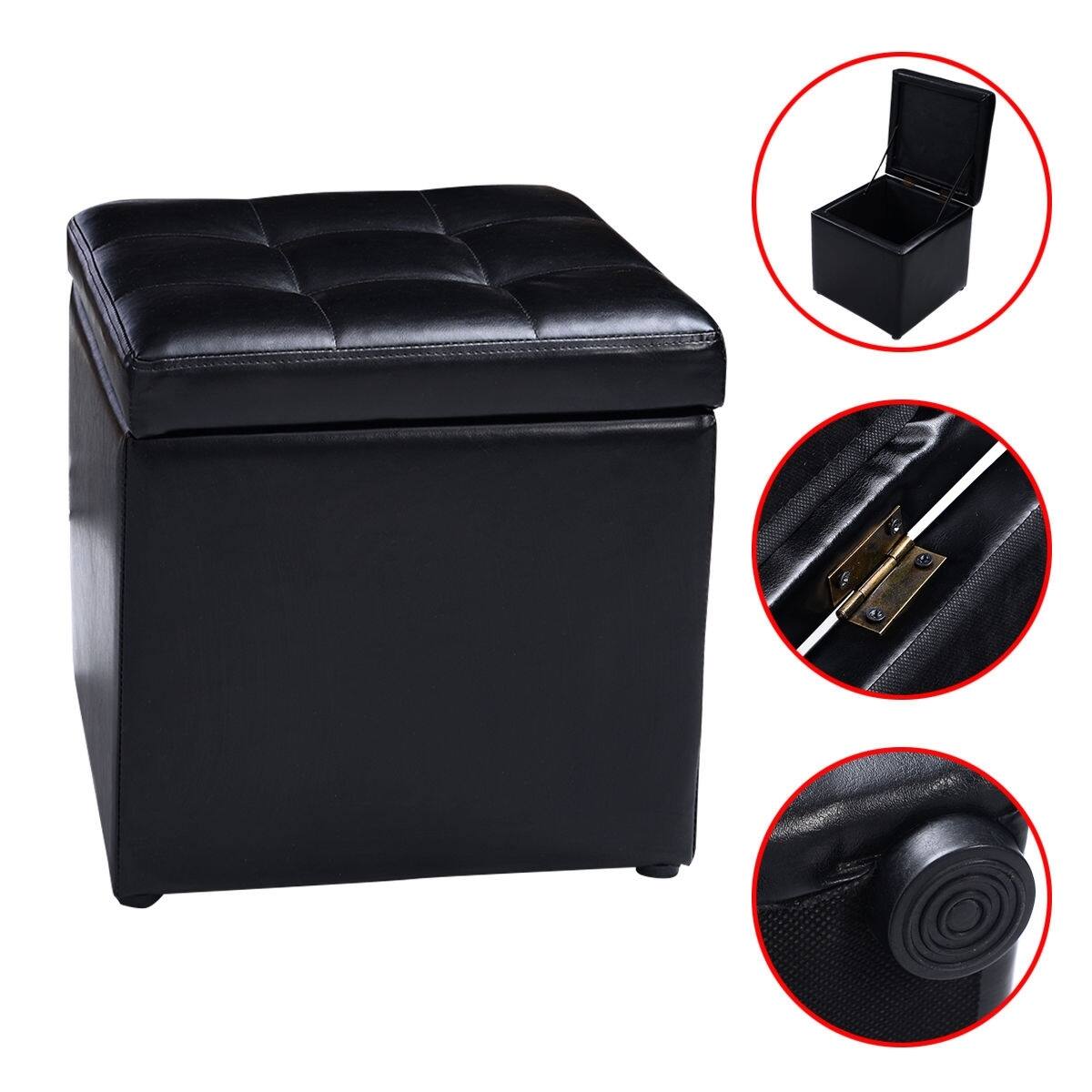 Alt View 4. WELLFOR - 16 Inch PU Leather Ottoman with Hinge Top for Storage - Black.