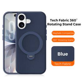 Dteck - Tech Fabric Texture Magnetic Case for Apple iPhone 17, Shockproof Protective Cover with 360° Rotating Ring Stand - Blue