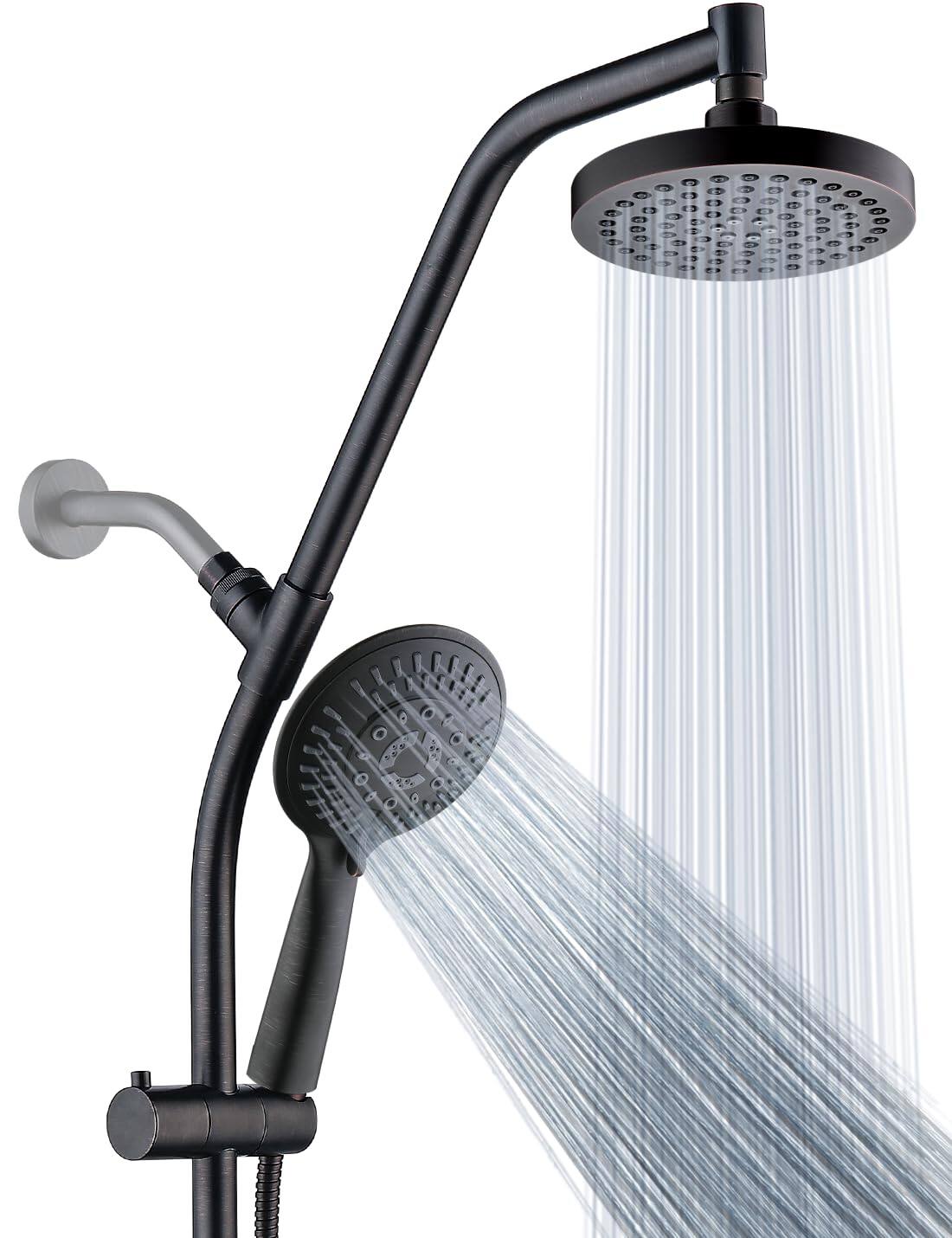 Front. JETRANSPORT - Rain Shower Head Combo With Solid Brass Slide Bar & Diverter Dual High Heads 5-setting Handheld Adjustable - Oil Rubbed Bronze.