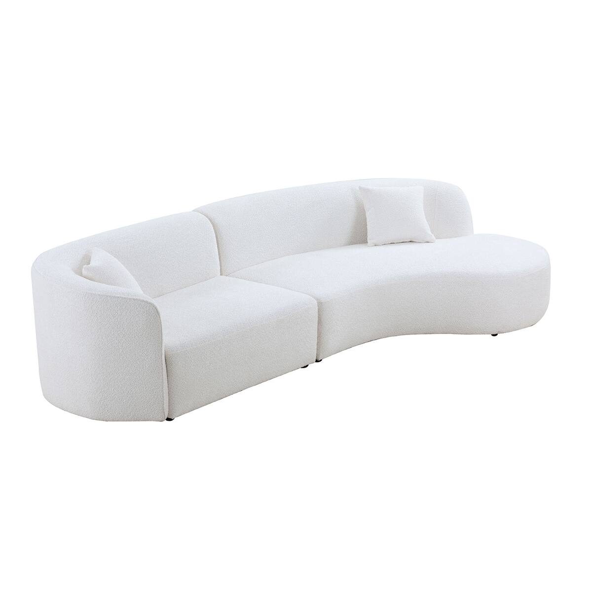 Alt View 2. Ropilly - Ropilly White Boucle Sectional Sofa, Curved Sofa with Chaise, Right Hand Facing Sectional Sofa - White.