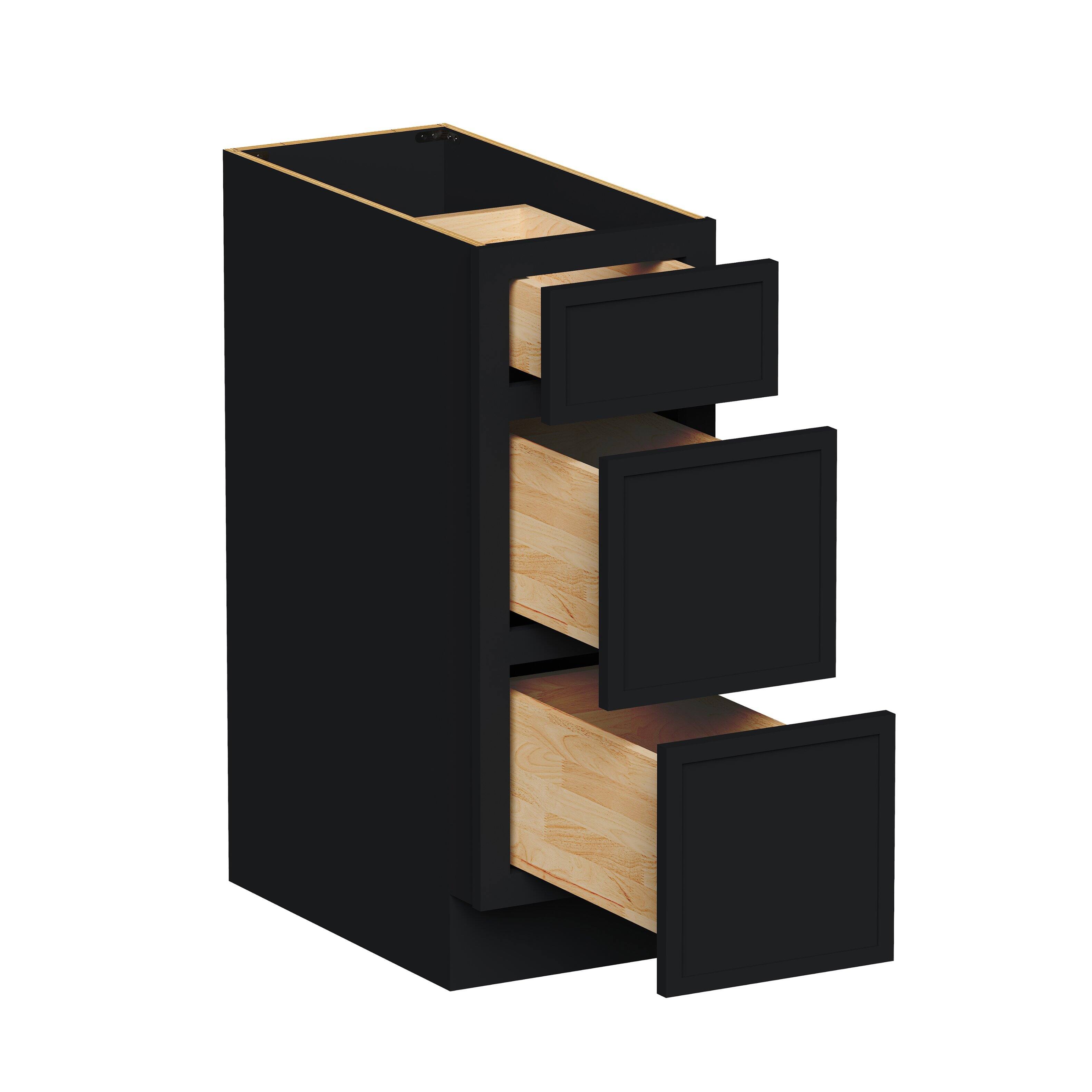 Angle. Boyel Living - 12-in W x 34.5-in H x 24-in D Shaker RTA Kitchen 3-Drawer Base Cabinet with Soft-Close Drawers - Black.