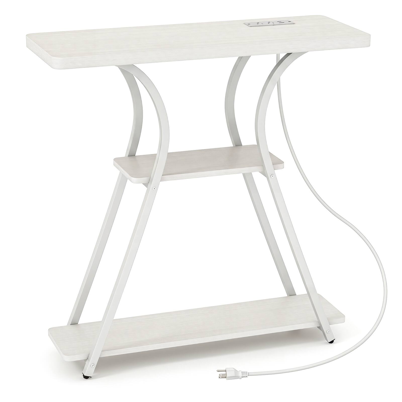 Alt View 9. Costway - Costway 32" Console Table with Power Outlets & LED Lights, Storage Shelves & Metal Frame - Oak + White.