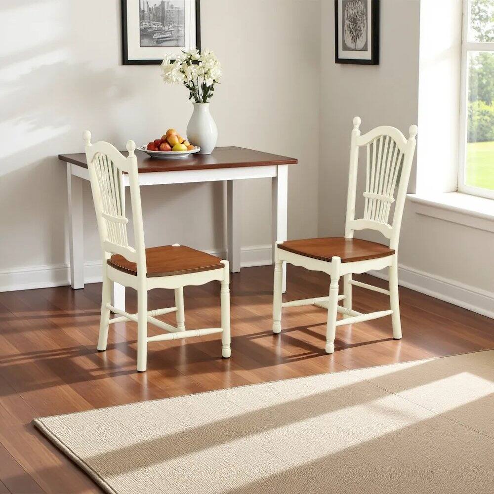 Back. FurniFact - Elegant Wooden Dining Chair Set of 2 for Kitchen and Dining Room - Buttermilk & Cherry.
