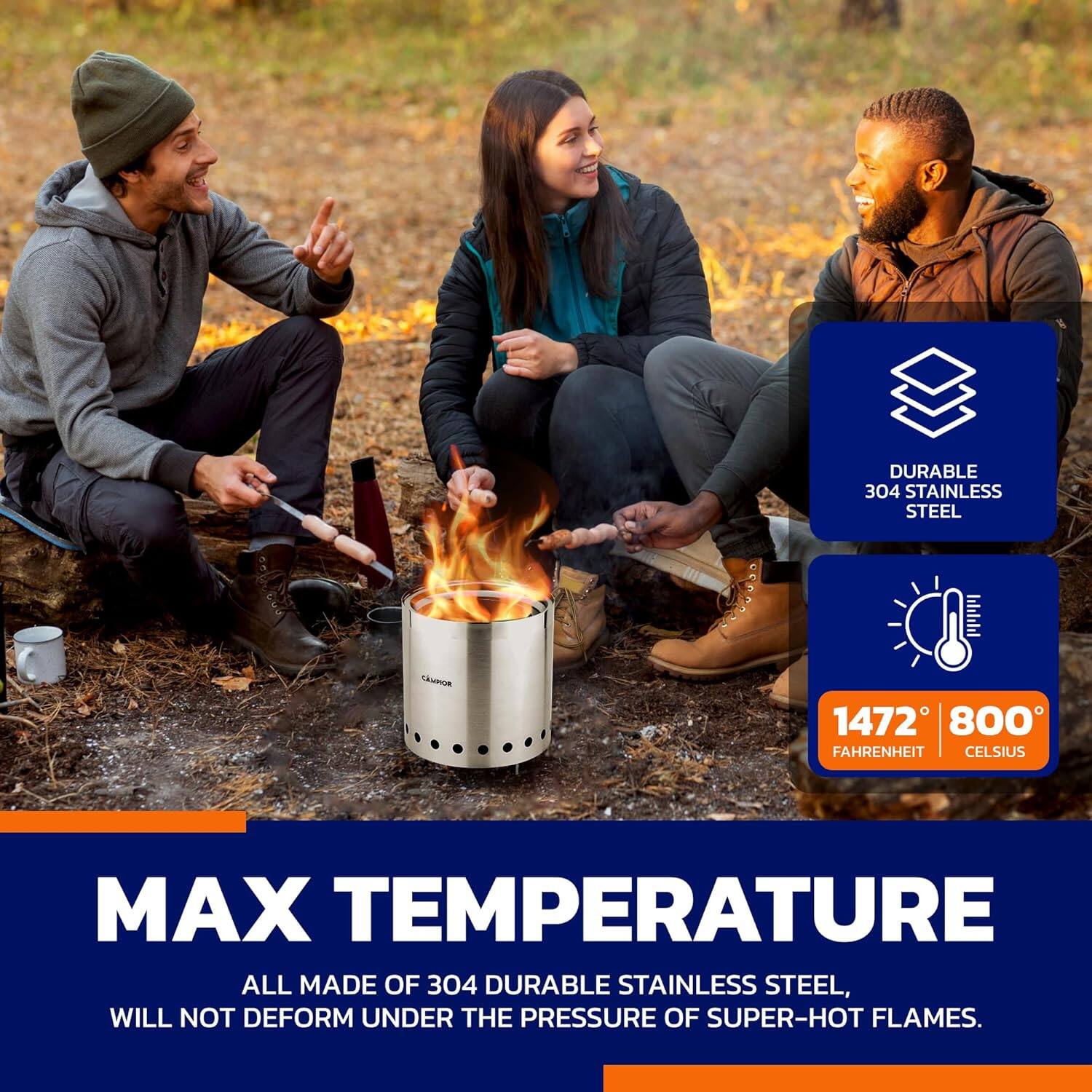 DURABLE 304 STAINLESS STEEL, MAX TEMPERATURE, 1472 800 FAHRENHEIT CELSIUS, ALL MADE OF 304 DURABLE STAINLESS STEEL, WILL NOT DEFORM UNDER THE PRESSURE OF SUPER-HOT FLAMES.