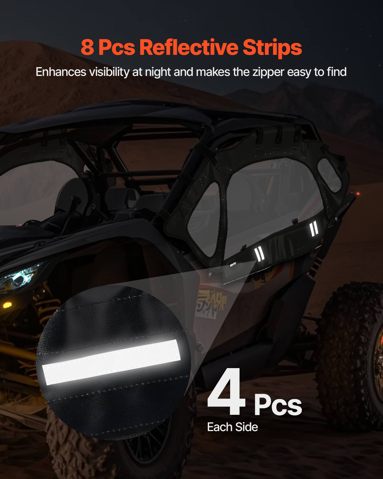 8 Pcs Reflective Strips Enhances visibility at night and makes the zipper easy to find - 4 Pcs Each Side