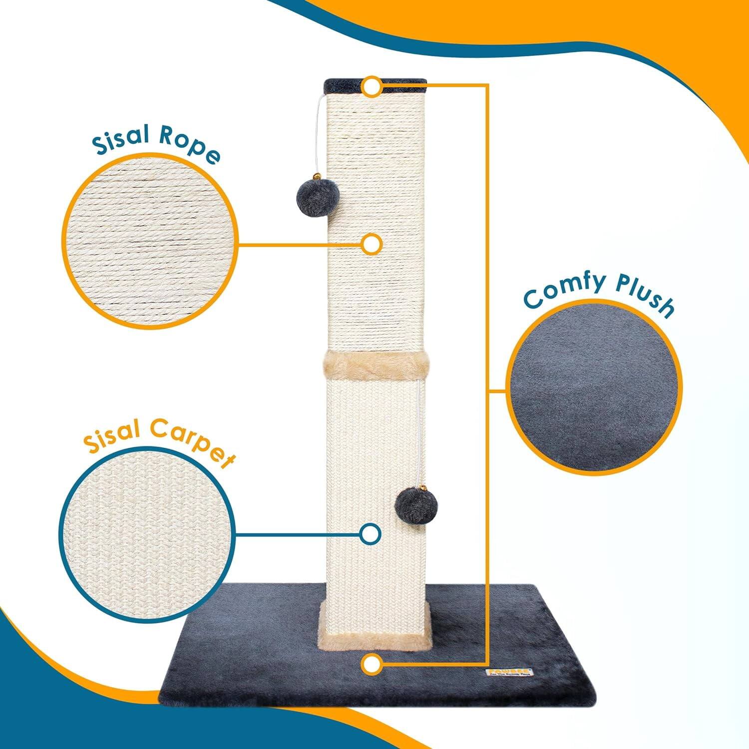 PAWBEE Cat Scratch Post Tower, 32” Tall, Sisal Scratcher with Jingle ...
