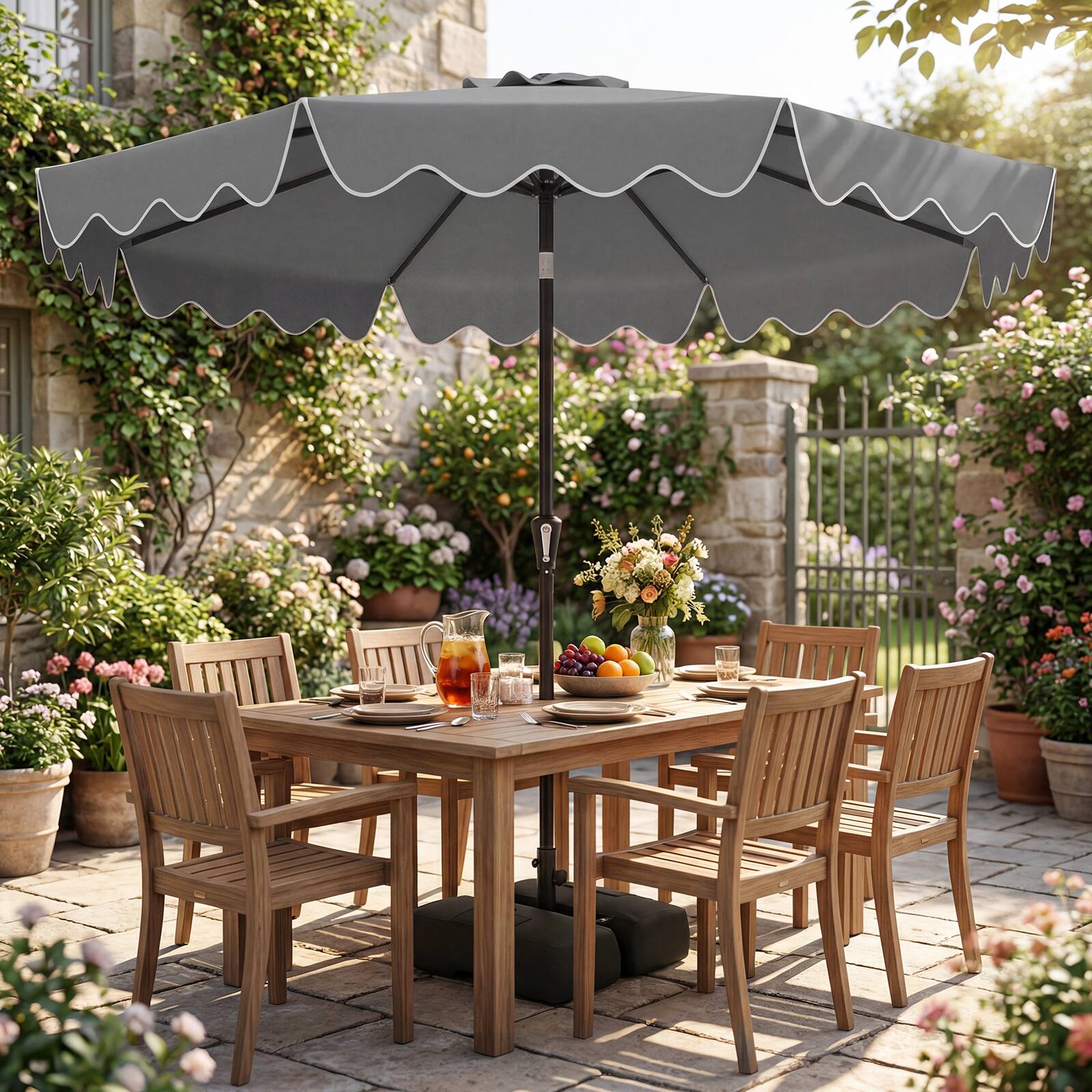 Alt View 4. Costway - Costway 9 FT Patio Umbrella with Weighted Base Sandbags Push Button Tilt Crank Sturdy Ribs - Gray.