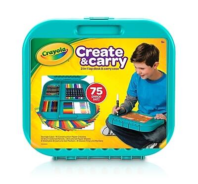 Crayola Create & Carry 2-in-1 Lap Desk & Carry Case 5+ 75 Piece Set!

Includes:
- 2-in-1 Lap Desk & Carry Case
- 75 Piece Set

Contents:
- Colored Pencils
- Construction Paper
- Crayons
- Markers
- Eraser
- Sharpener
- Pencil
- Glue Stick
- Scissors

Ages 5+