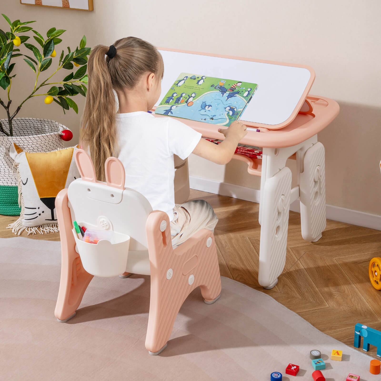 Alt View 4. Costway - Costway Kids Drawing Table & Chair Set Graffiti Toddlers Art Activity Table & Chair - Pink.