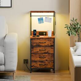 Furnulem - Nightstands with 4 Drawer Outlets Bedside Tables with 2 USB Ports 2Tier Open Shelf - Brown