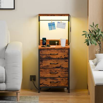 Front. Furnulem - Nightstands with 4 Drawer Outlets Bedside Tables with 2 USB Ports 2Tier Open Shelf - Brown.