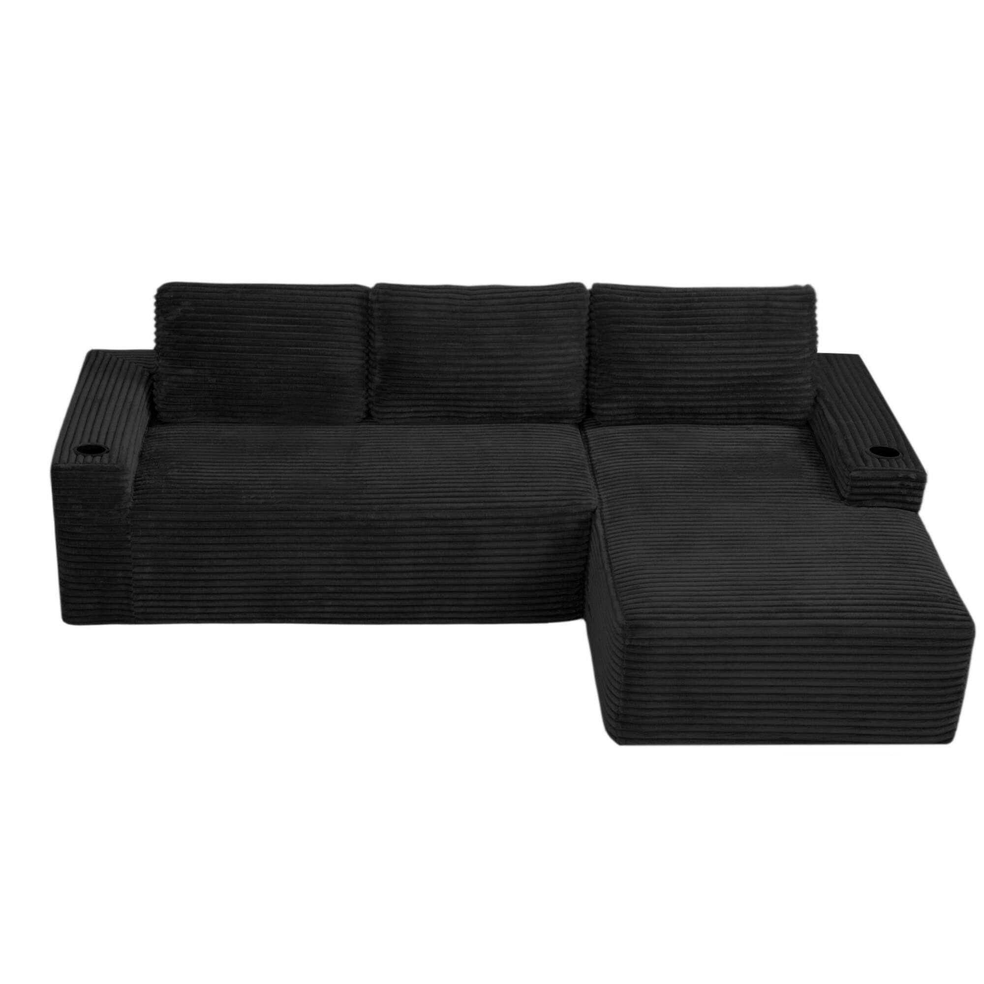 Angle. Boyel Living - 104.3-Inch Corduroy Modular L-Shaped Cloud Sectional Sofa with Chaise - Black.