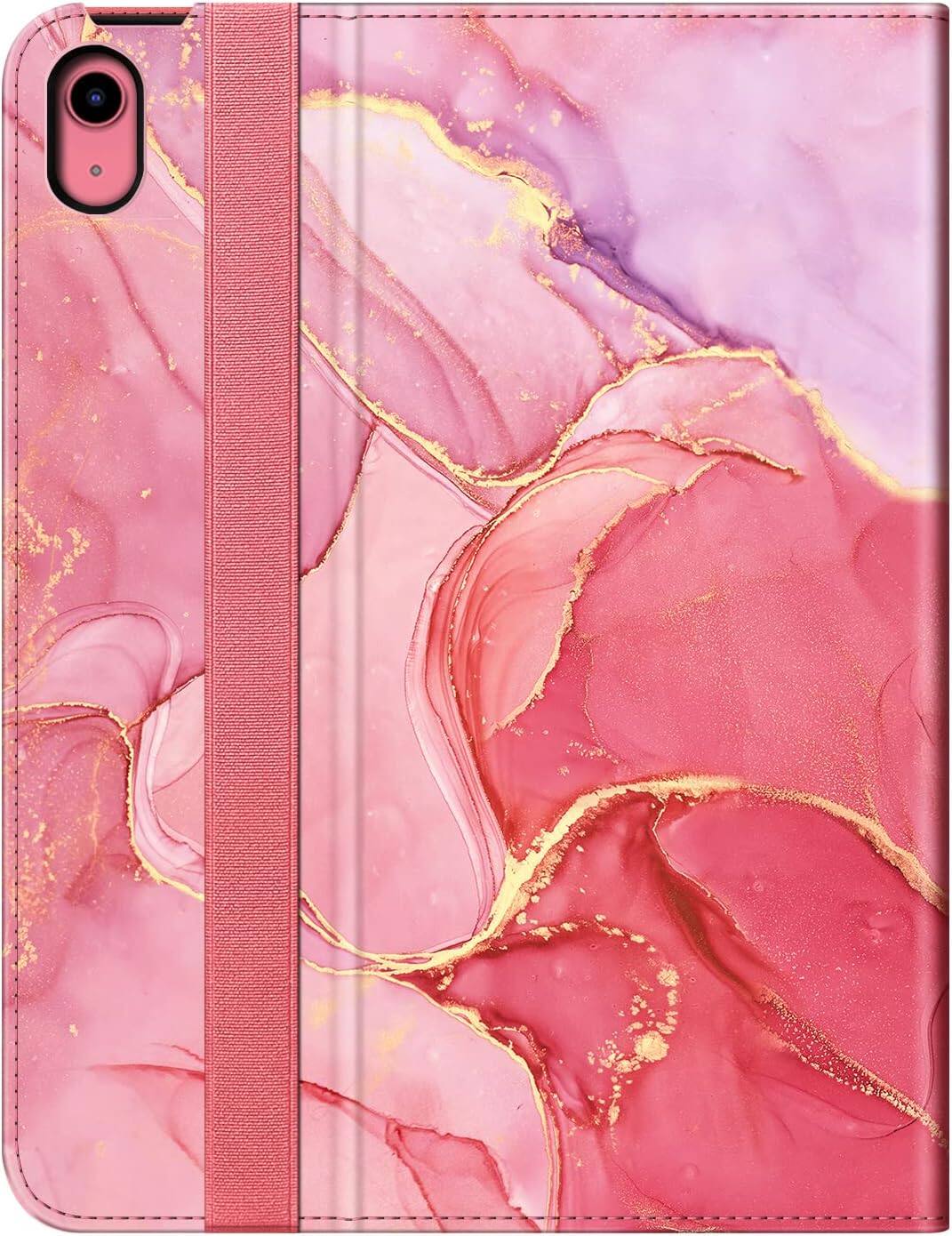 Alt View 5. Fintie - Folio Case for iPad (A16) 11-inch 2025 and iPad 10th Gen 10.9 inch 2022, Multi-Angle Viewing Protective Stand Cover - Marble Pink.