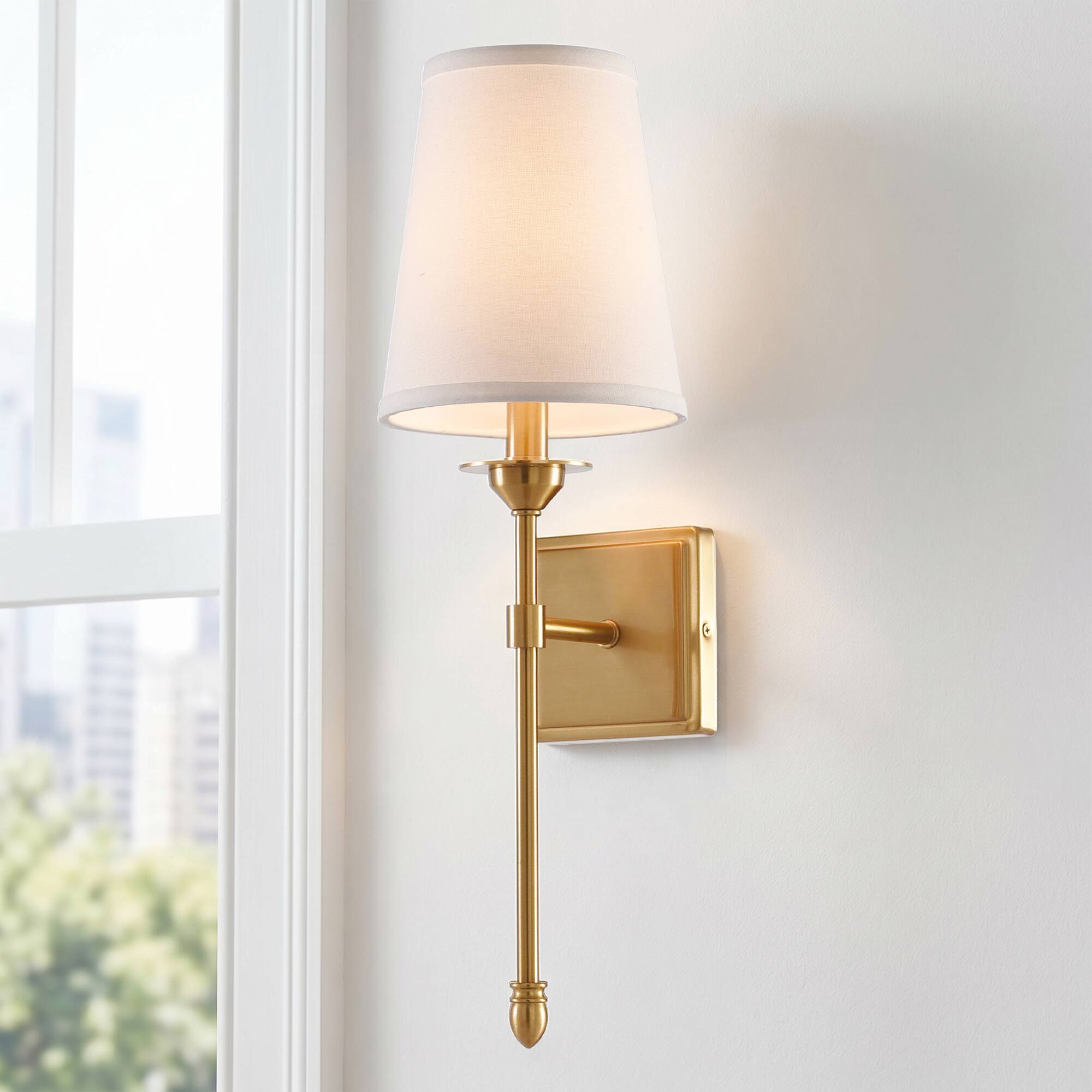 Parrot Uncle - 20" Traditional Fabric Shade Wall Sconce, 1-Light Wall Lamp for Bedroom, Hallway, Living Room - Gold