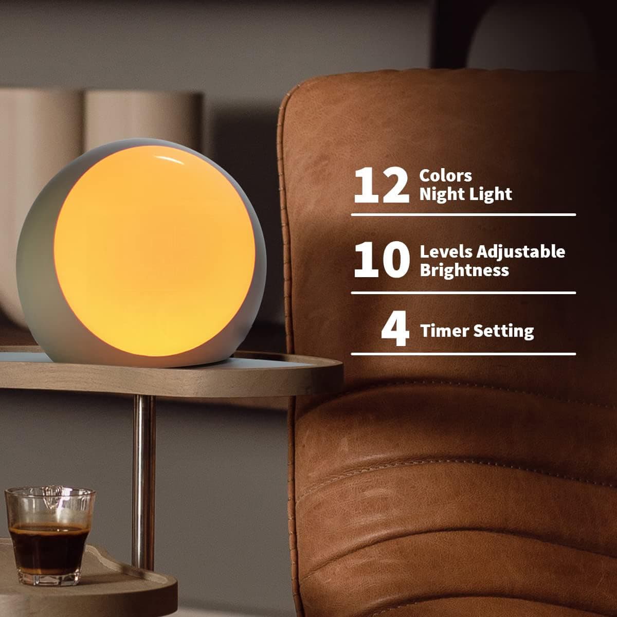 12 Colors Night Light  
10 Levels Adjustable Brightness  
4 Timer Setting