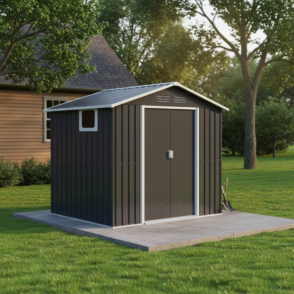 Front. Loheer - Loheer 7x4.3ft Metal Garden Shed Coal Grey Outdoor Storage Shed with Window Sliding Door Backyard Tool Shed.
