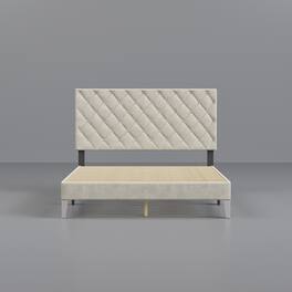 Famapy - Upholstered Bed Frame - Tufted Headboard, Sturdy Slats, Modern Design - White