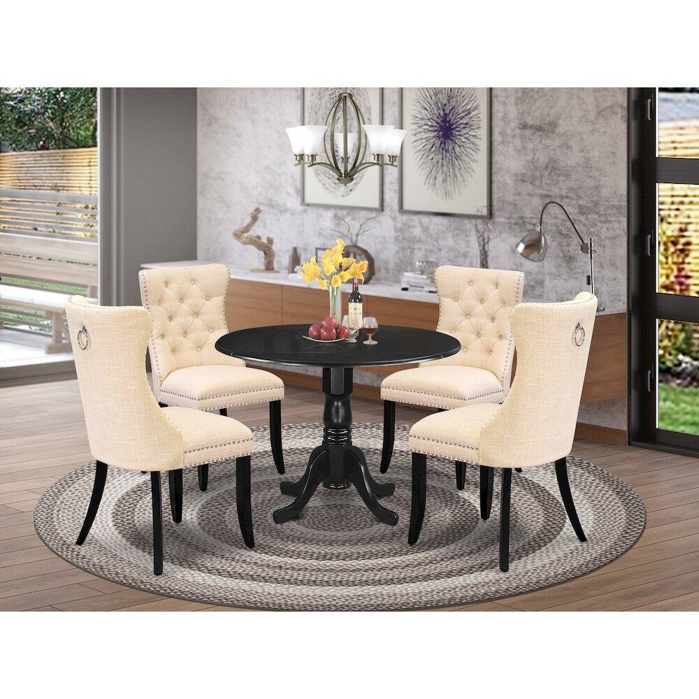 Alt View 9. East West Furniture - 5 Piece Dining Table Set Contains a Round Kitchen Table with Dropleaf - Black.