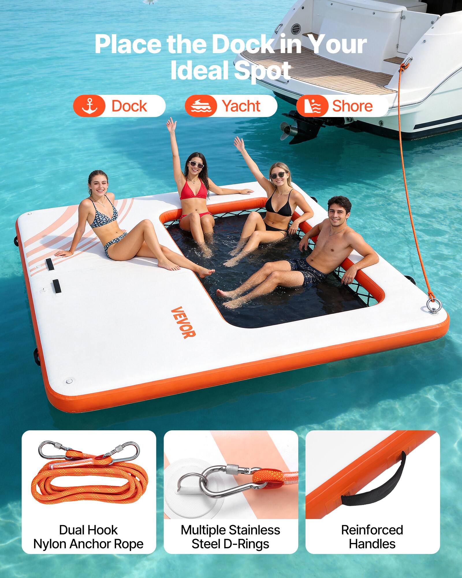 Place the Dock in Your Ideal Spot

Dock Yacht Shore

VEVOR Dual Hook Nylon Anchor Rope Multiple Stainless Steel D-Rings Reinforced Handles