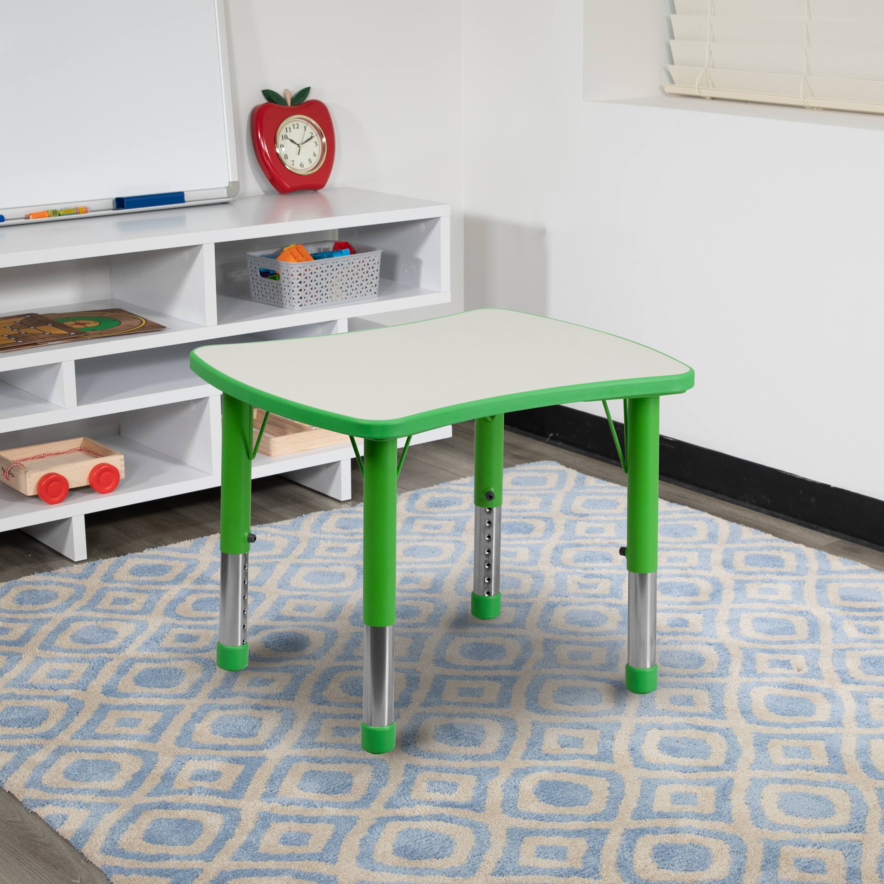 Alt View 1. Emma + Oliver - 21.875"W x 26.625"L Rectangular Plastic Height Adjustable Activity Table - Green.
