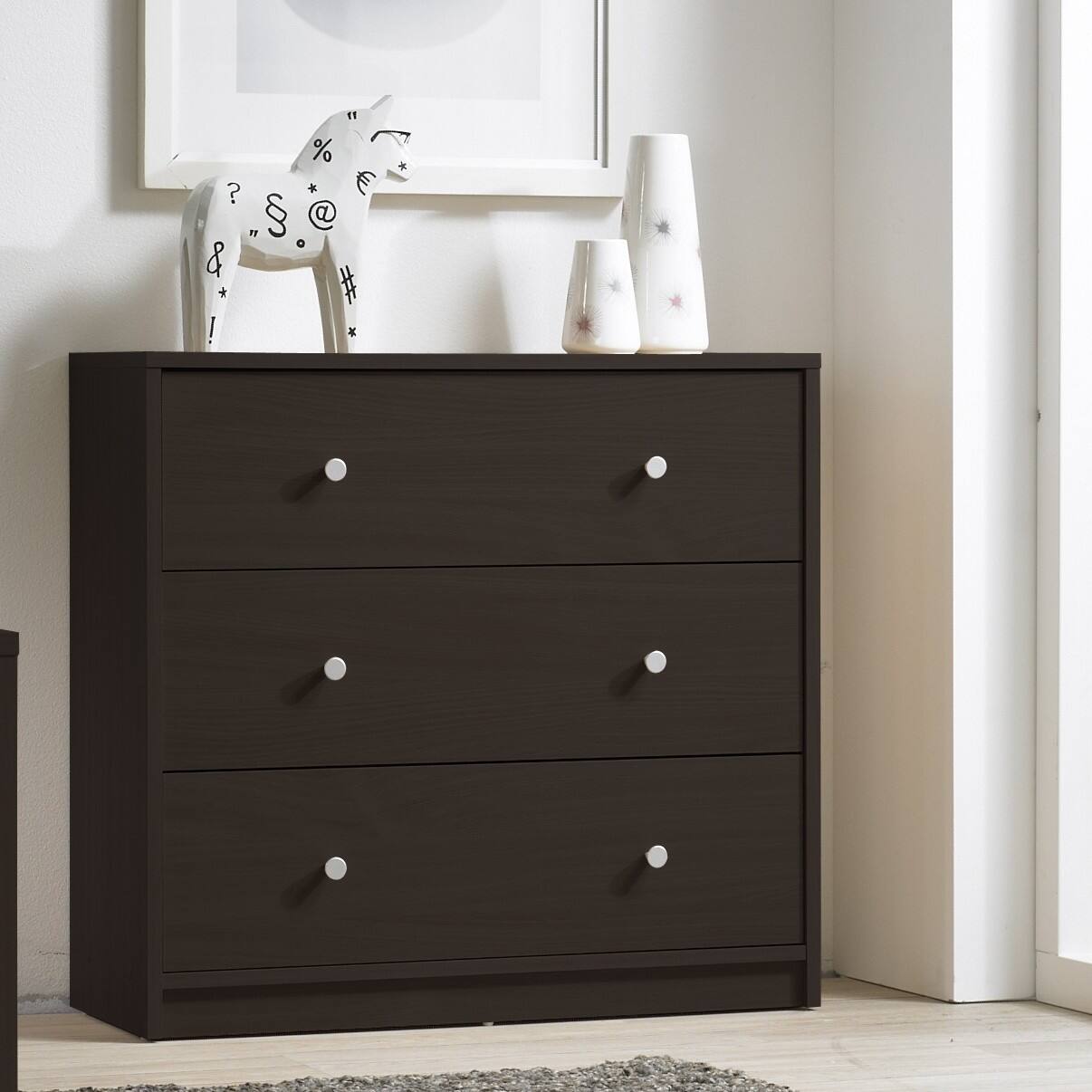 Angle. Hivvago - Hivvago Modern 3-Drawer Chest Bedroom - Dark Brown.