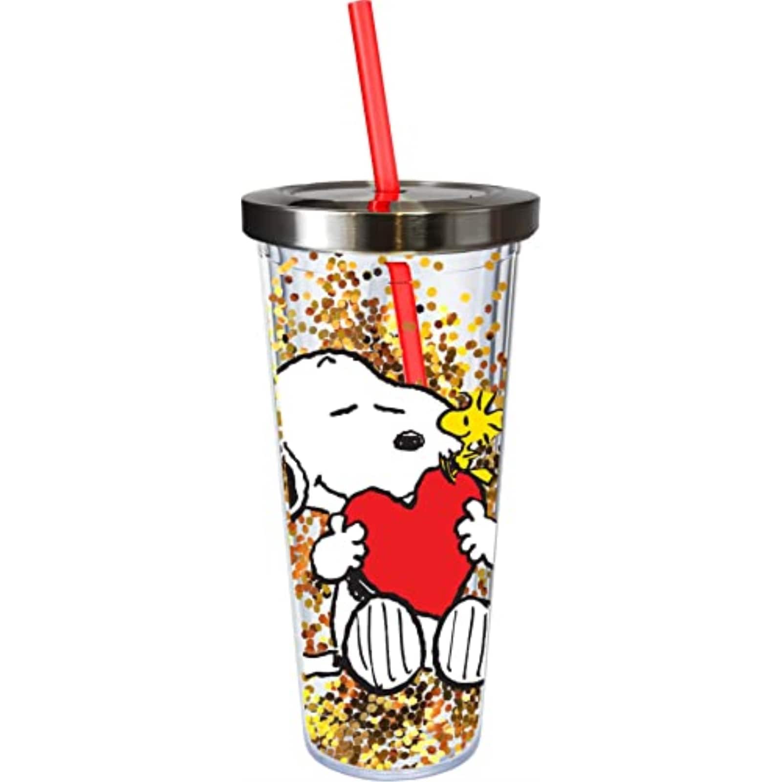 Spoontiques - Peanuts Snoopy and Woodstock Double Walled Insulated Acrylic Tumbler Glitter Cup with Straw 20 ounce - Multicolor price history on PriceWatchPro