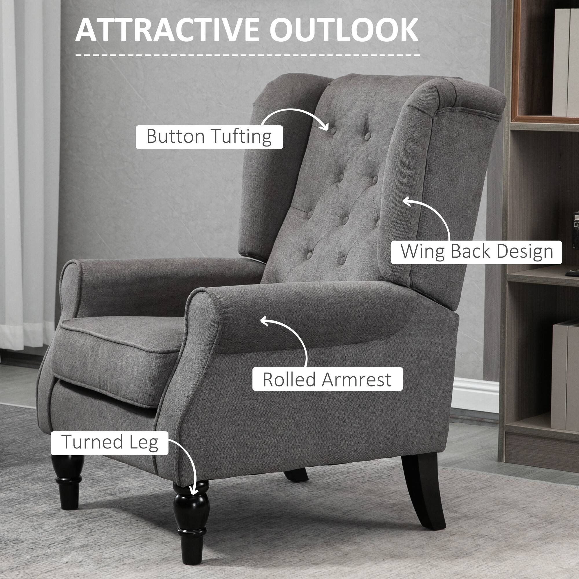 ATTRACTIVE OUTLOOK
Button Tufting
Wing Back Design
Rolled Armrest
Turned Leg