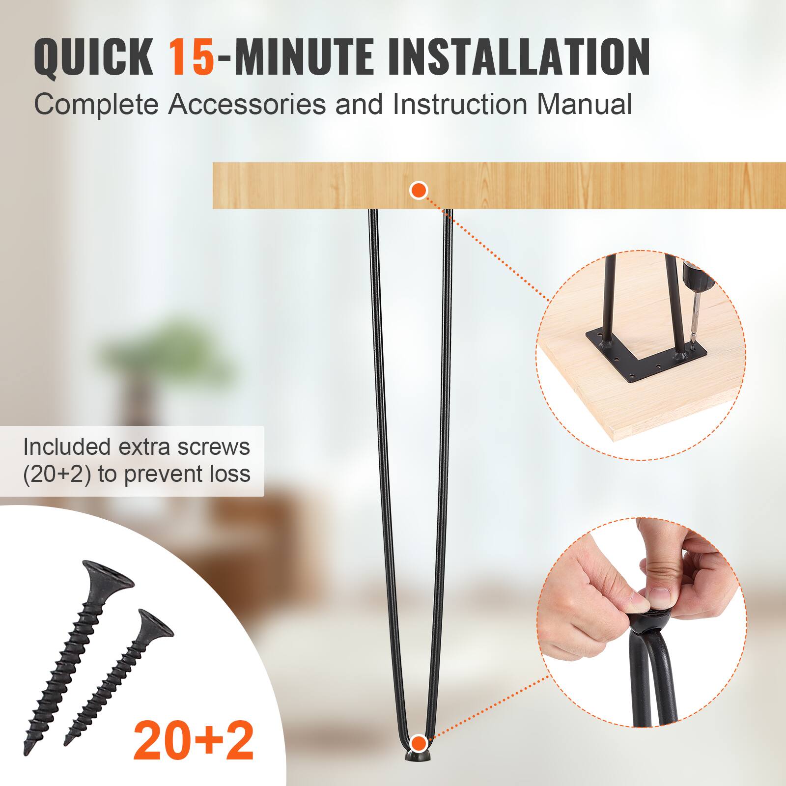 QUICK 15-MINUTE INSTALLATION, Complete Accessories and Instruction Manual, Included extra screws (20+2) to prevent loss, 20+2