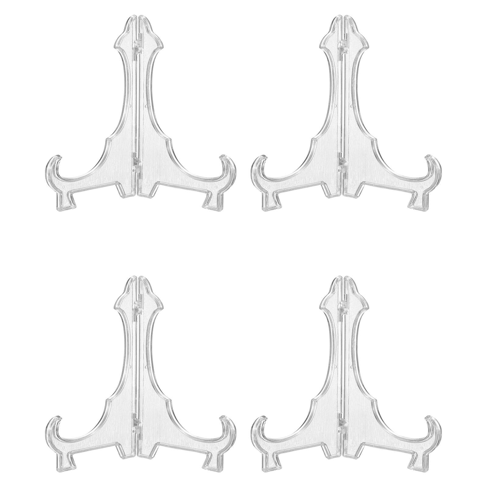 Front. Unique Bargains - 4pcs Acrylic Easels Plate Stands 4.72 Inch Folding Display Stands Holder for Frames Pictures Magazines - Clear.