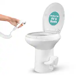 SereneLife - SLCATL470 RV Toilet, Portable Camp Toilet with Foot Pedal, Soft-Close Lid, Leak-Proof, for RVs & Trailers - White