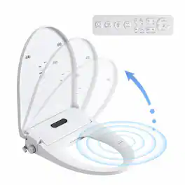 RYHNUYNE - Smart Bidet Toilet Seat, Side Knob Heated Seat Water Temperature and Pressure Adjustment Auto Open and Close Night Light - White