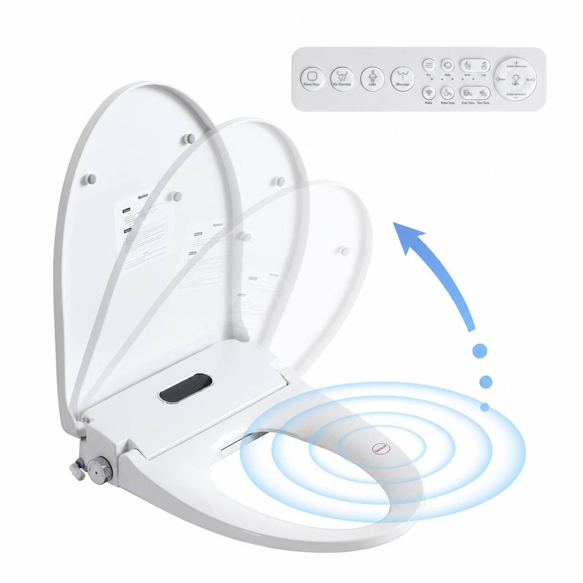 Front. RYHNUYNE - Smart Bidet Toilet Seat, Side Knob Heated Seat Water Temperature and Pressure Adjustment Auto Open and Close Night Light - White.