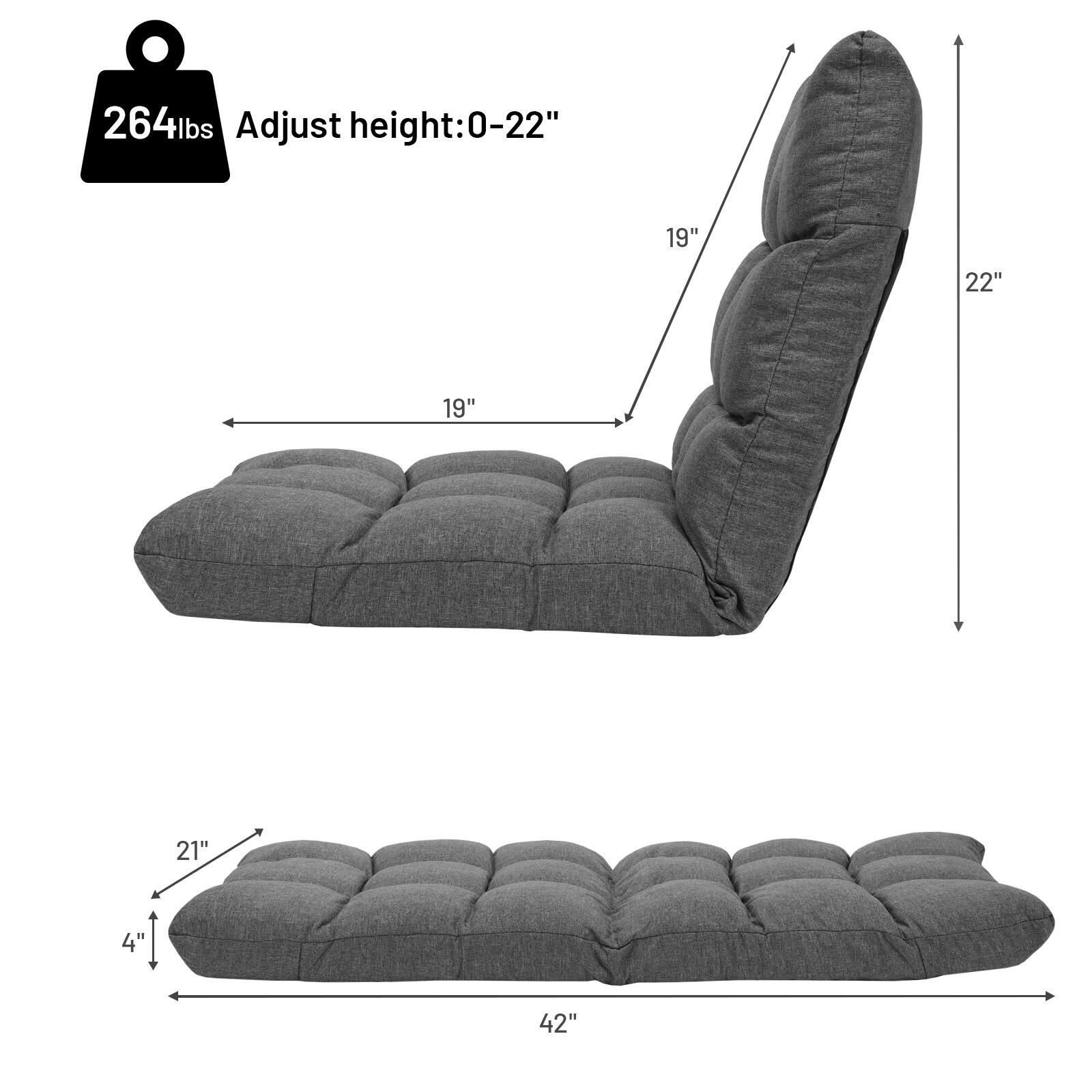 264lbs  
Adjust height: 0-22"  
19"  
22"  
19"  
21"  
4"  
42"