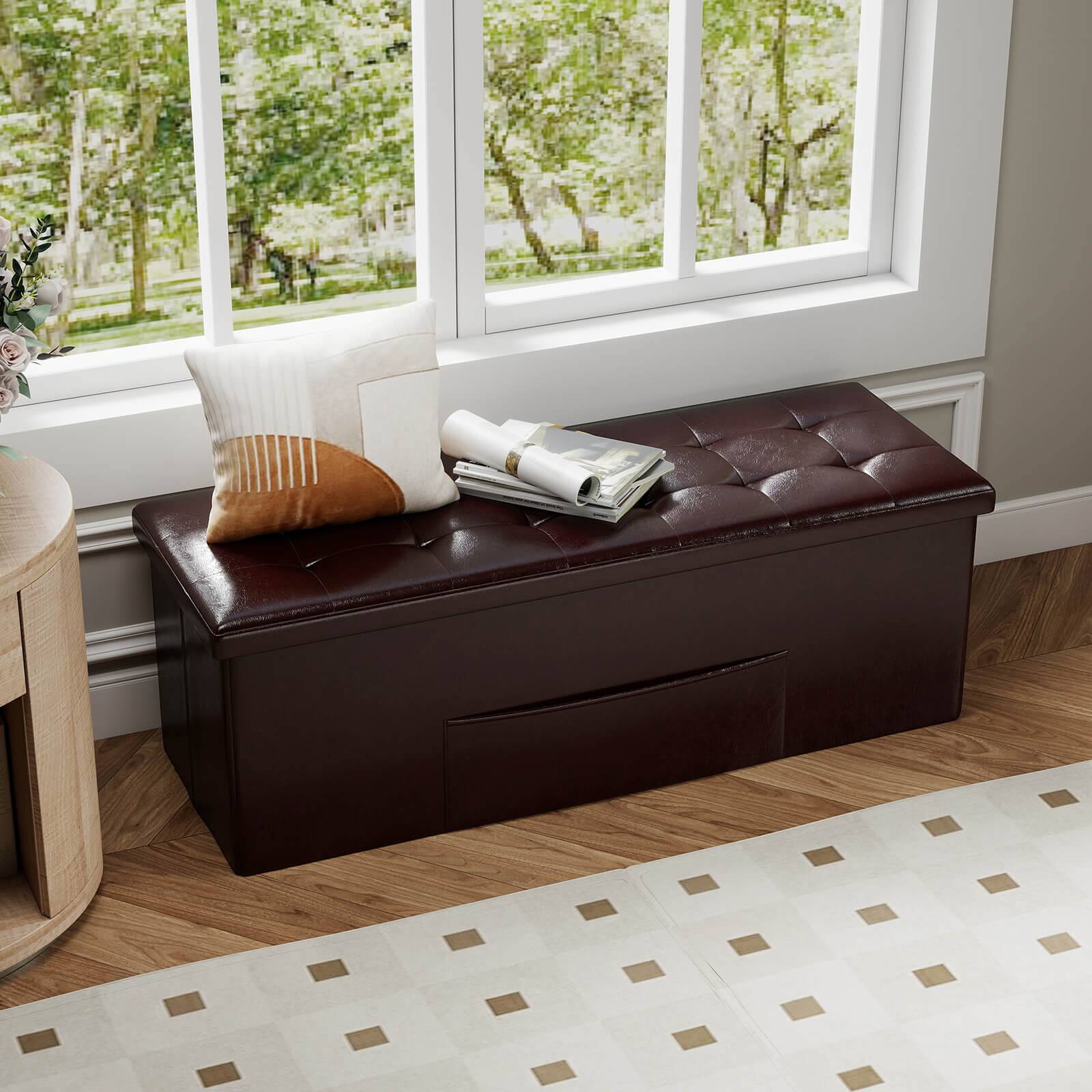 Alt View 1. Costway - Costway 43 Inches Folding Storage Ottoman Bench with Side Pocket Storage Chest - Dark Brown.