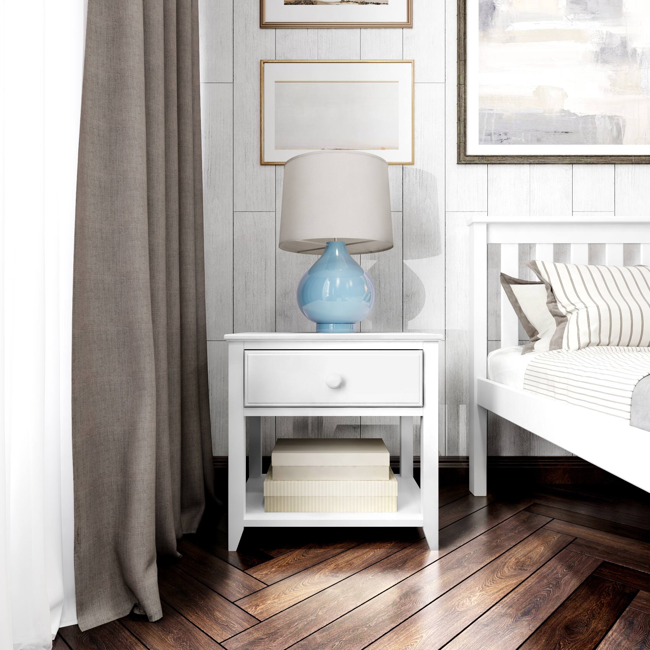Alt View 3. Plank+Beam - Nightstand with Drawer and Shelf, White - White.