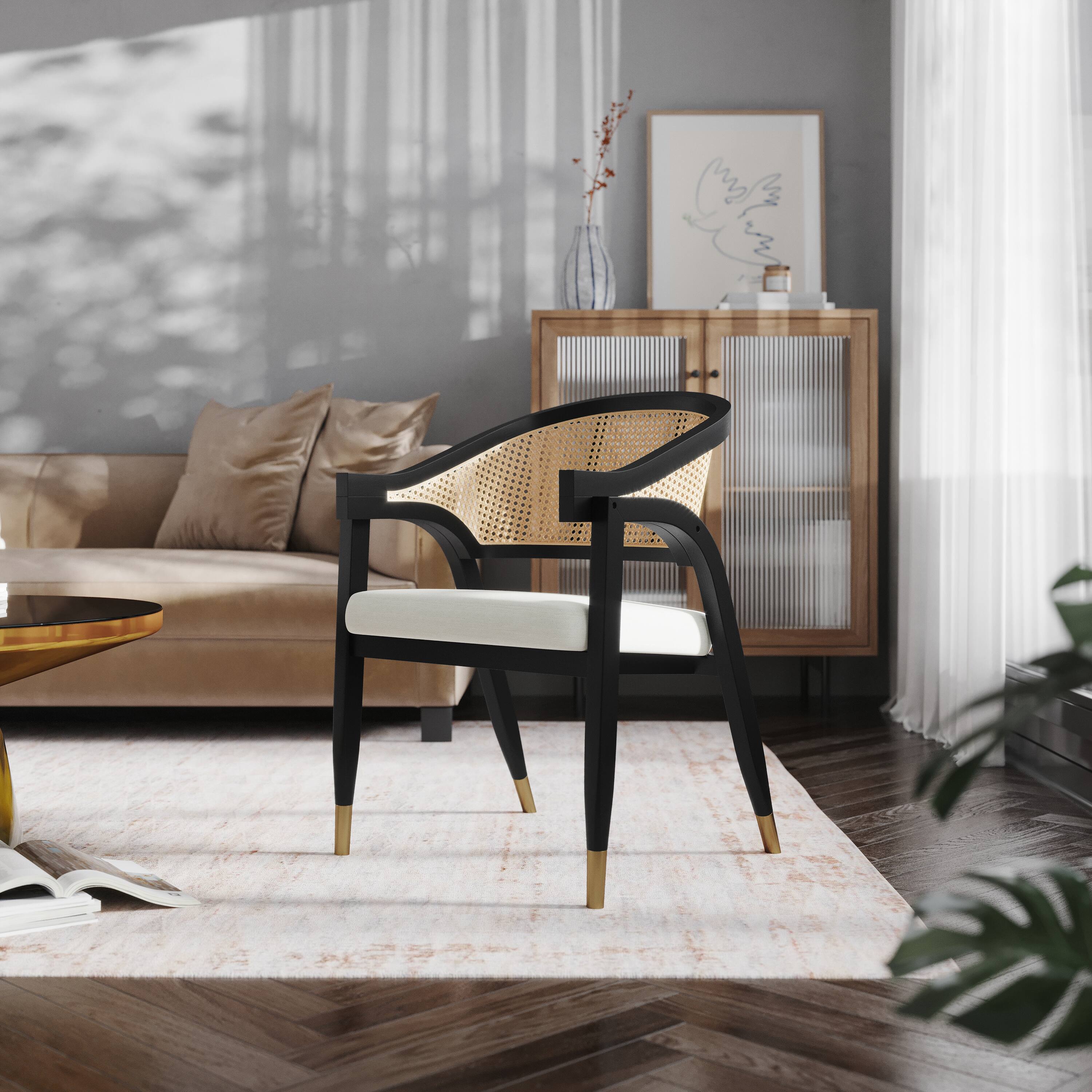Alt View 1. Emma + Oliver - Willa Cane Rattan Dining or Accent Chair with Solid Wood Frame, Woven Backrest and Cushioned Seat - Black.