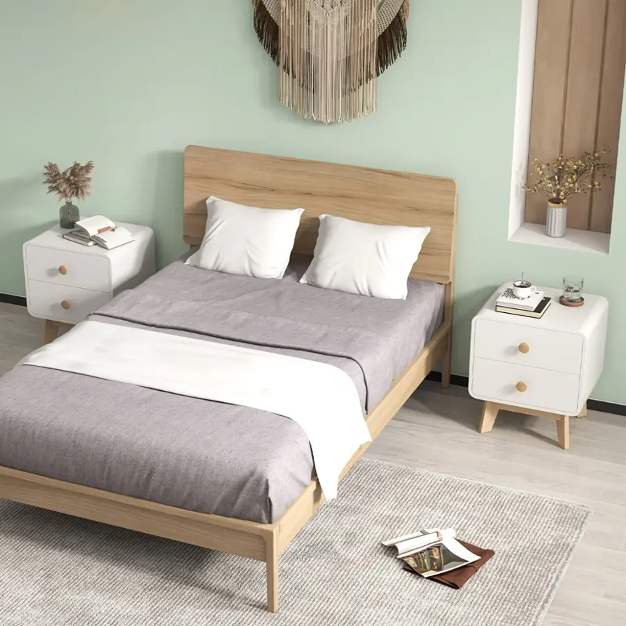 Alt View 17. Costway - 1 PCS Nightstand Mid Century Modern Bedside Table with 2 Drawers Solid Rubber Wood Legs - White.